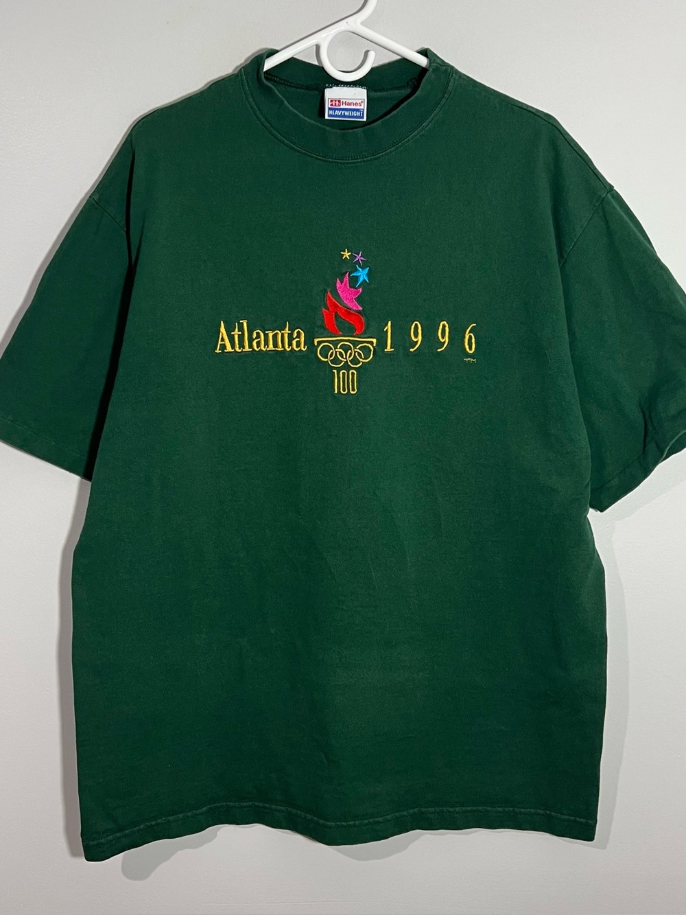 Vintage Hanes Heavyweight Atlanta 1996 Olympics Torch Green T-Shirt Mens XL